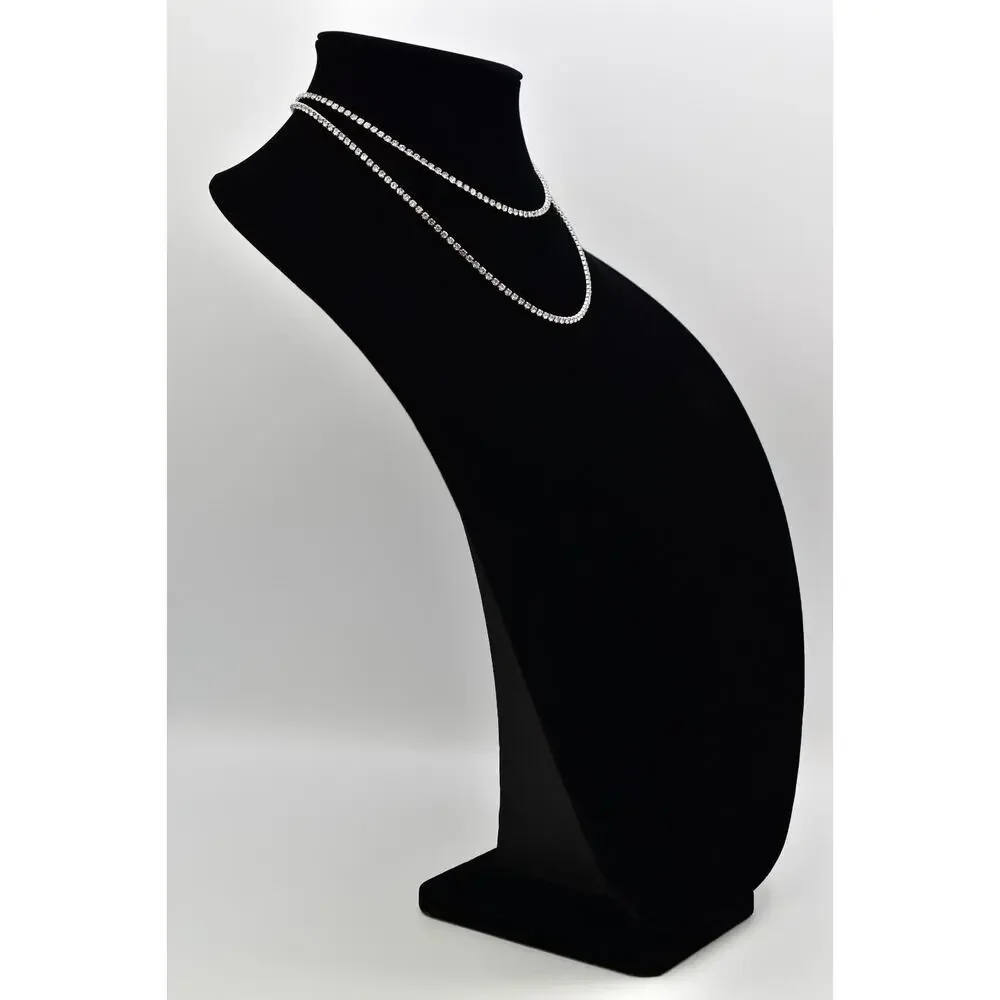 Vintage Rhinestone Crystal Multi-Chain Necklace Sparkling Silver Tone Y2K BinBL